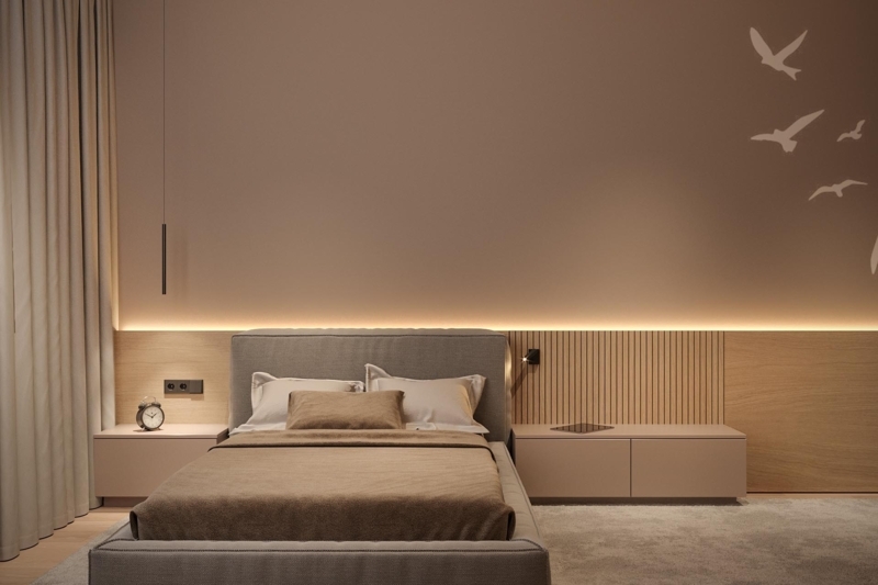 Modern Bedroom with Subtle Hidden LED Lighting