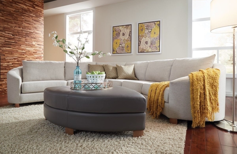 Modern Beige Sectional Sofa with Yellow Accents