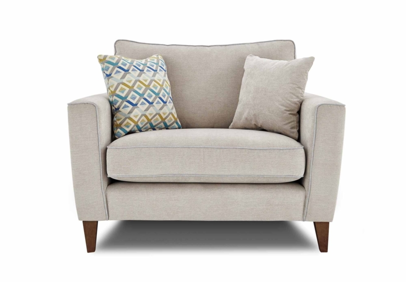 Modern Beige Snuggle Sofa with Patterned Cushions