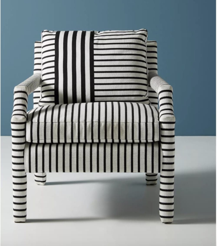 Modern Black and White Striped Accent Chair