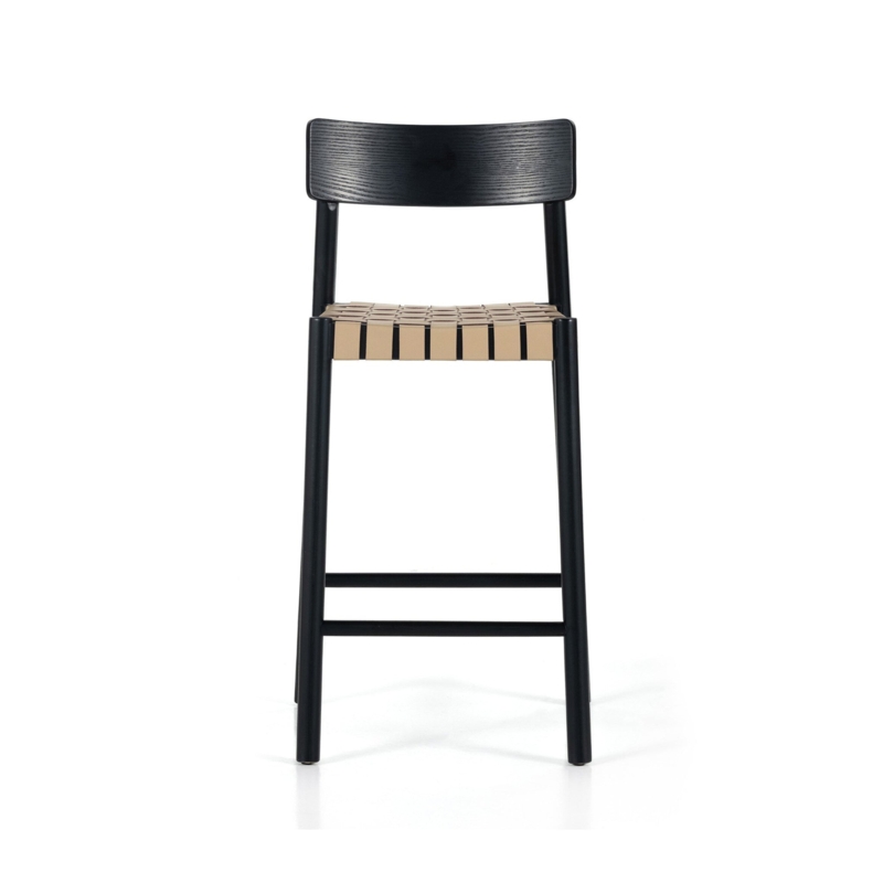 Modern Black Bar Stool with Woven Seat