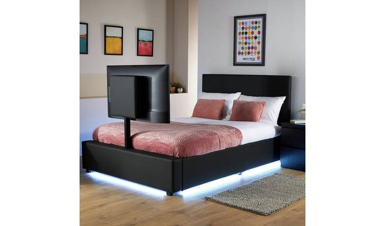 Modern Black Double TV Bed Frame with LED Lighting