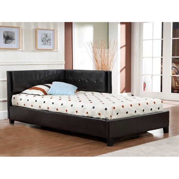 Modern Black Faux Leather Upholstered Corner Bed