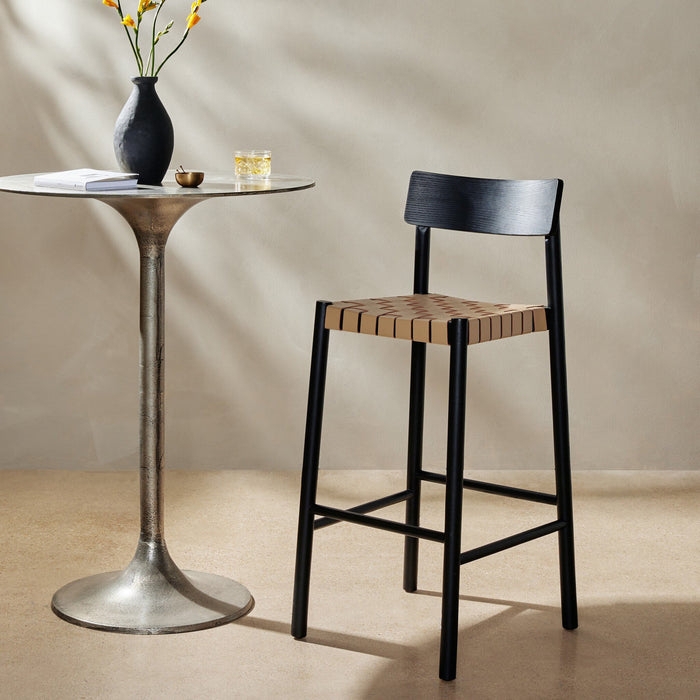 Modern Black Frame Bar Stool with Woven Seat