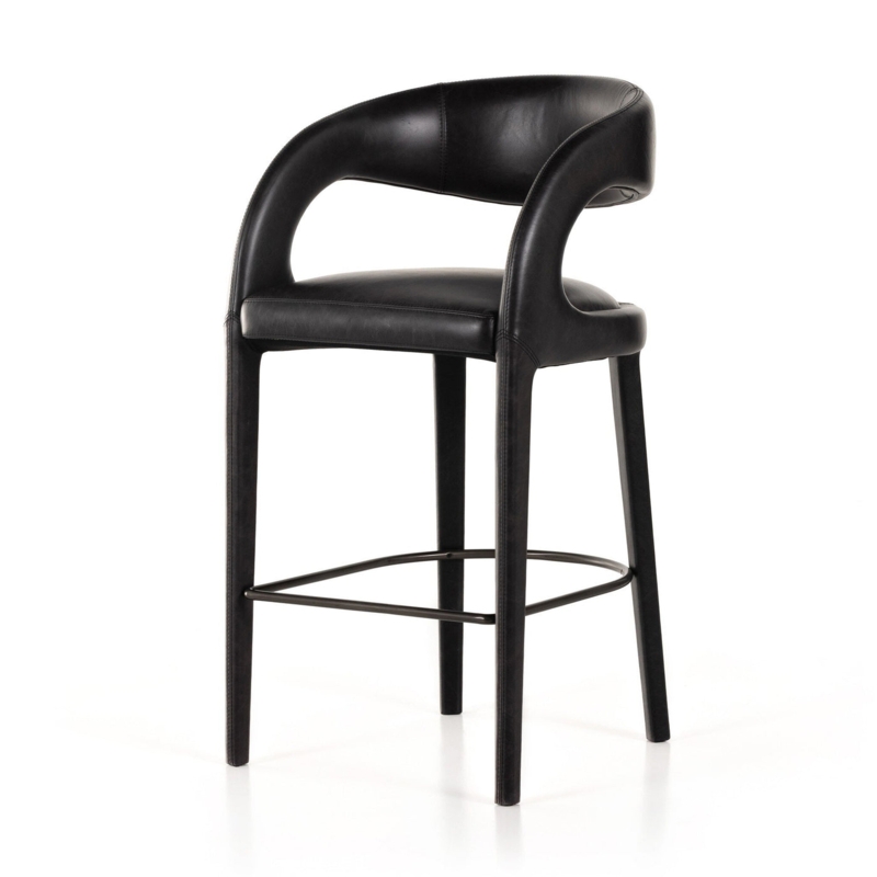 Modern Black Leather Bar Stool with Backrest