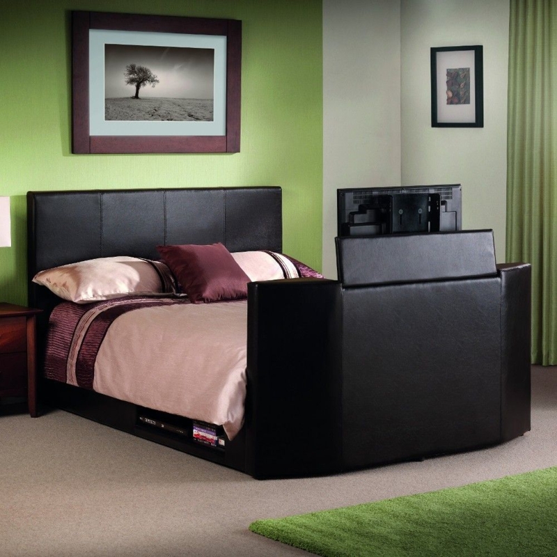 Modern Black Leather Storage Bed with TV Ottomans