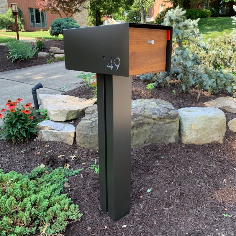 Modern Black Mailbox with Wood Accent Design