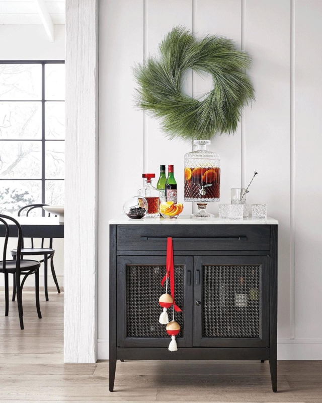 Modern Black Marble Top Bar Cabinet with Storage