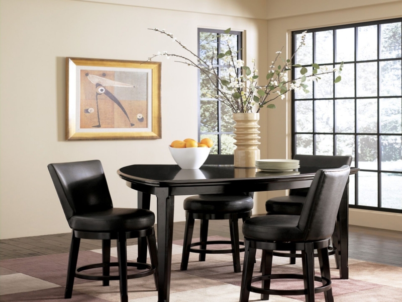 Modern Black Rectangular Dining Table with Chairs