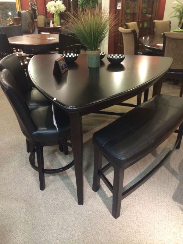Modern Black Triangle Dining Set with Bench Seating