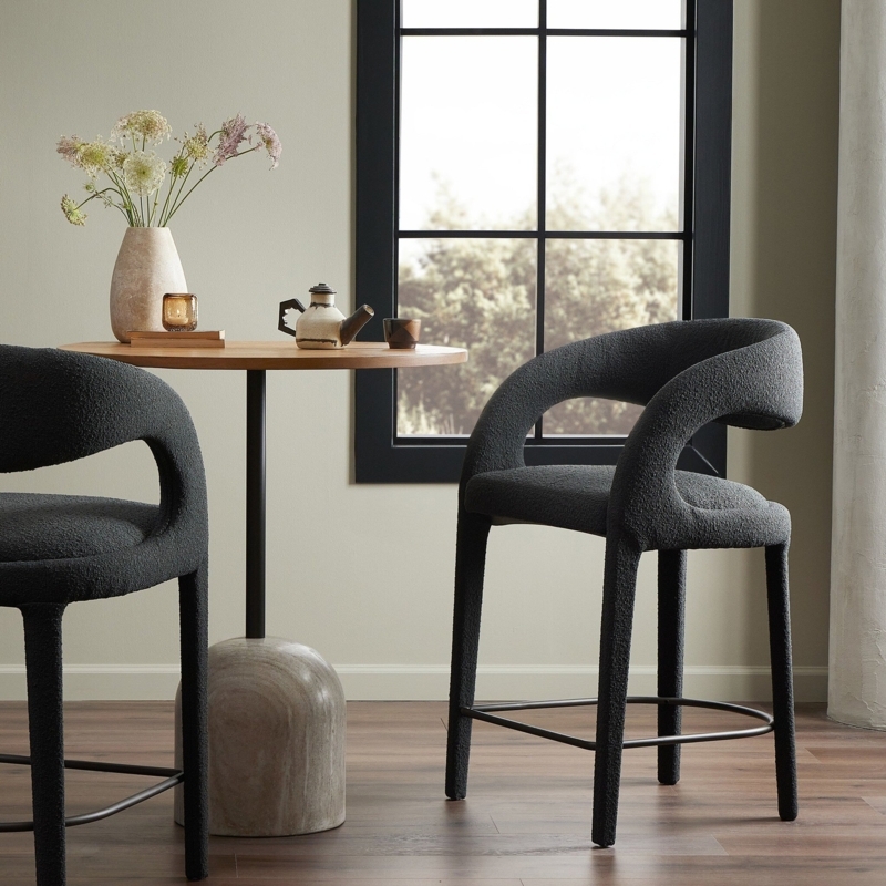 Modern Black Upholstered Bar Stools with Curved Design