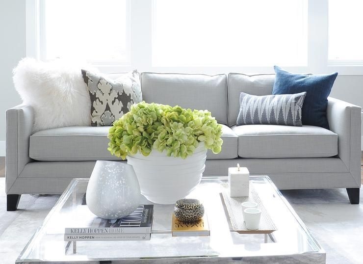 Modern Blue Gray Sofa with Cozy Accent Pillows