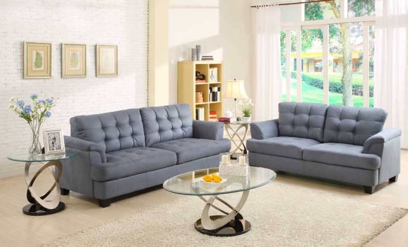 Modern Blue Grey Sofas in Bright Living Room