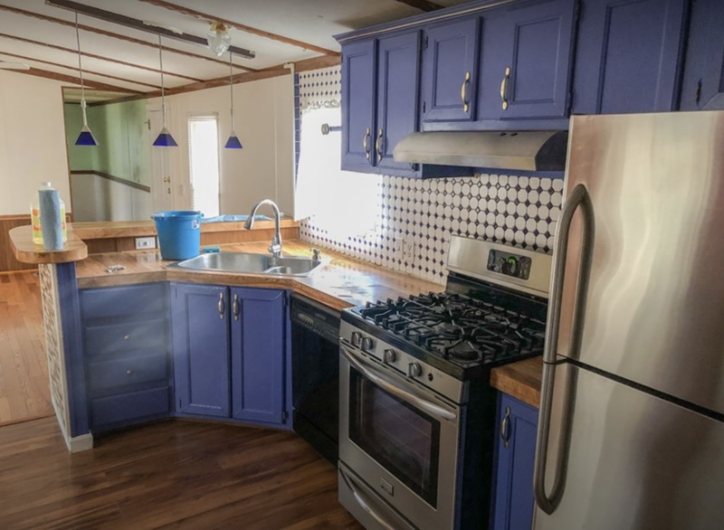 Modern Blue Kitchen Cabinets with Stainless Steel Appliances