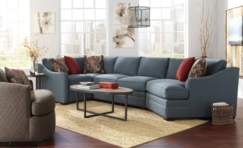 Modern Blue Sectional Sofa with Cuddler Chaise