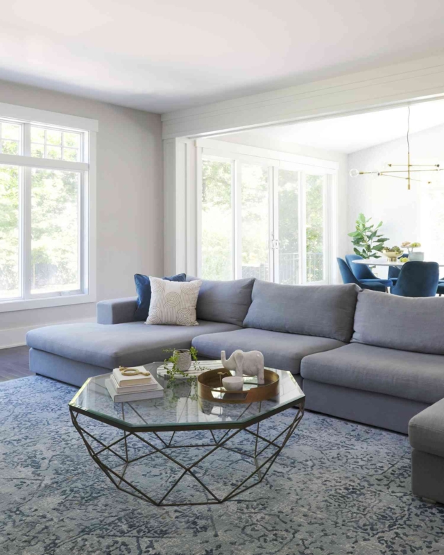 Modern Bluish Grey Sectional Sofa in Bright Living Room