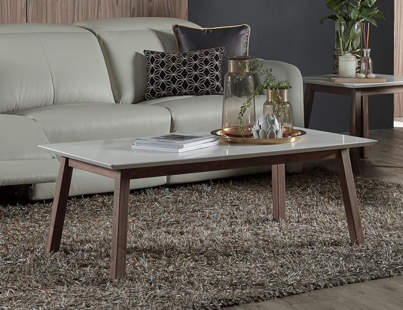 Modern Bolda Quartz Coffee Table with Wood Legs