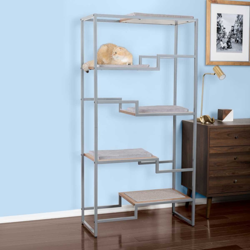 Modern Bookcase Cat Tree with Minimalist Design