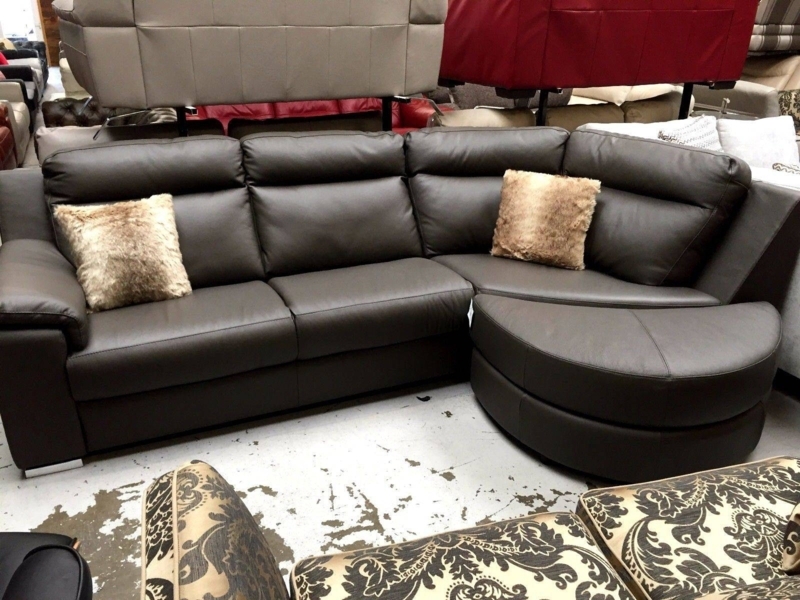 Modern Brown Leather Half Moon Sectional Sofa