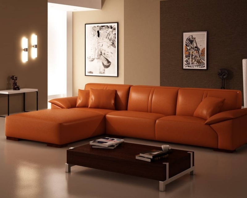 Orange Color Leather Sofas