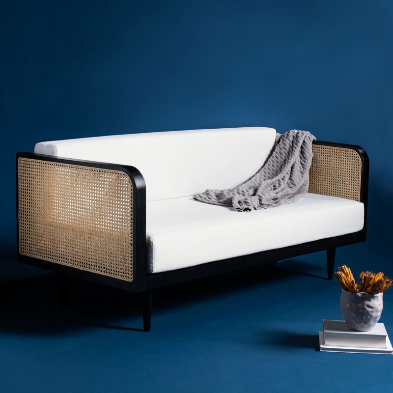 Modern Cane Daybed with White Cushions