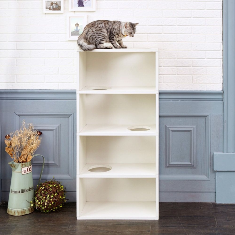 Modern Cat Jumping Bookcase with Play Holes