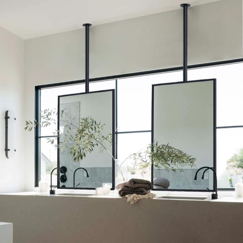Modern Ceiling-Mounted Black Framed Bathroom Mirrors