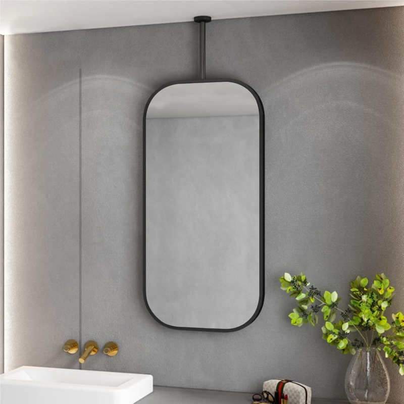 Modern Ceiling Mounted Rectangular Mirror with Black Frame