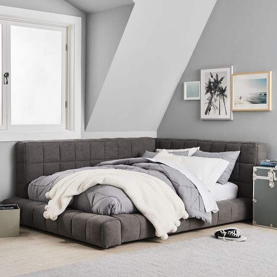 Modern Charcoal Sherpa Corner Bed in Cozy Bedroom