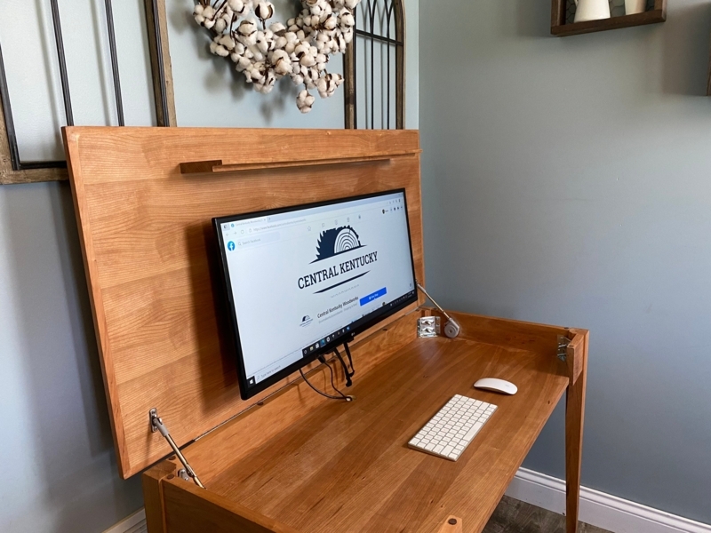 Modern Cherry Wood Lift-Top Desk with Hidden Monitor