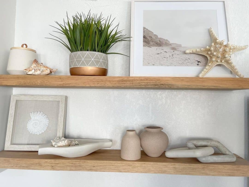 Modern Coastal Shelving Decor with Natural Accents
