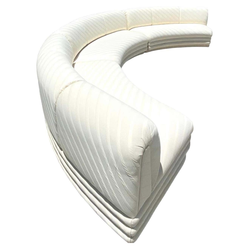 Modern Curved Tonal Striped Half Moon Sofa