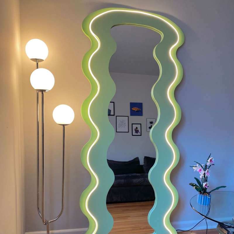 Modern Curvy Glo LED Floor Mirror Design