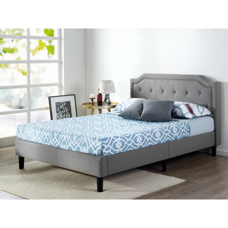 Modern Dark Grey Upholstered Queen Platform Bed