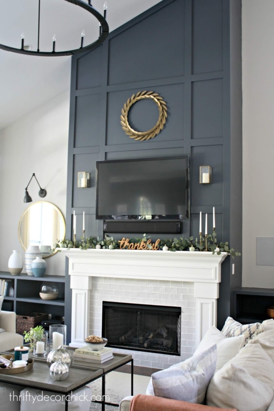 Modern Dark Panel Fireplace Wall with TV