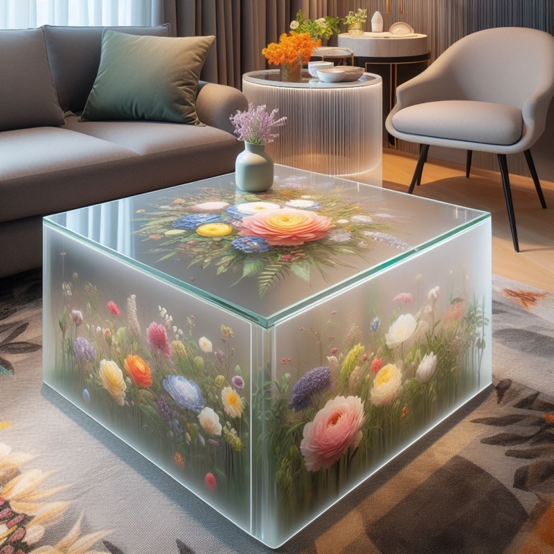 Modern Epoxy Resin Flower Coffee Table Design