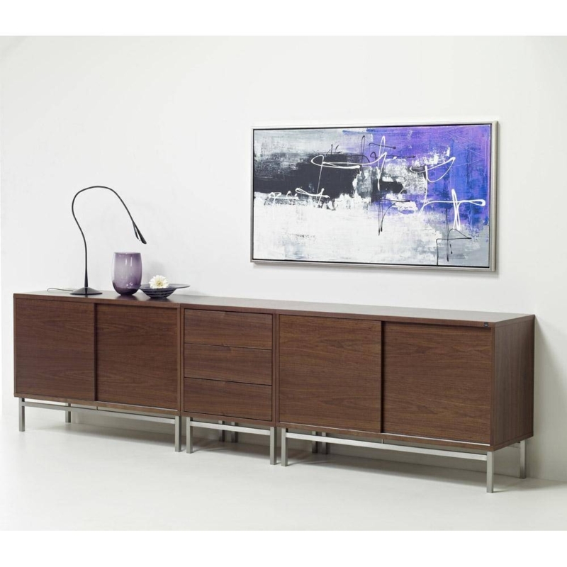 Modern Extra Long Wooden Sideboard with Abstract Art