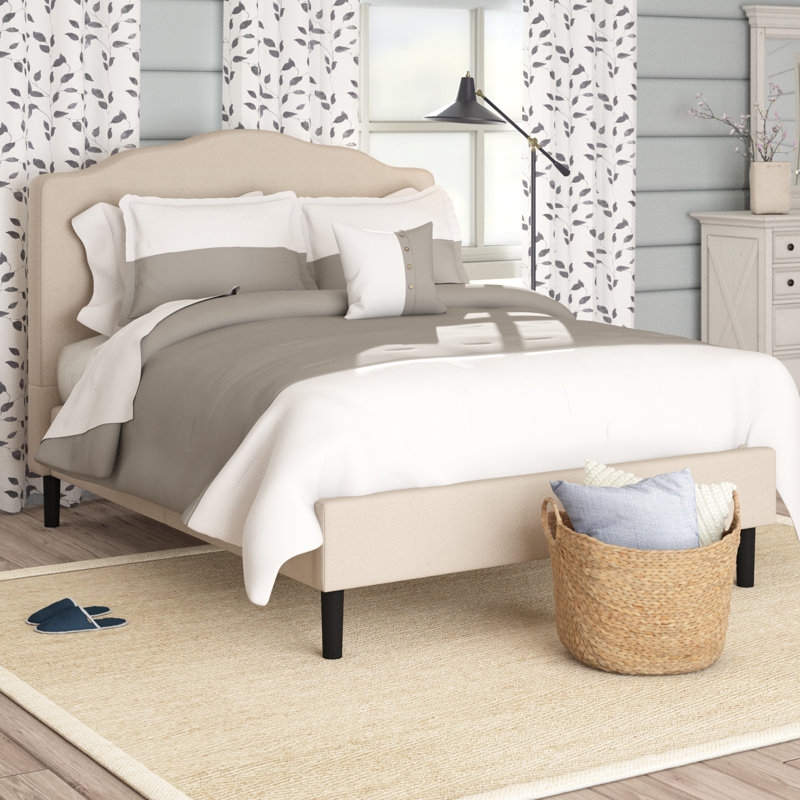 Modern Farmhouse Beige Upholstered Scalloped Bed Design