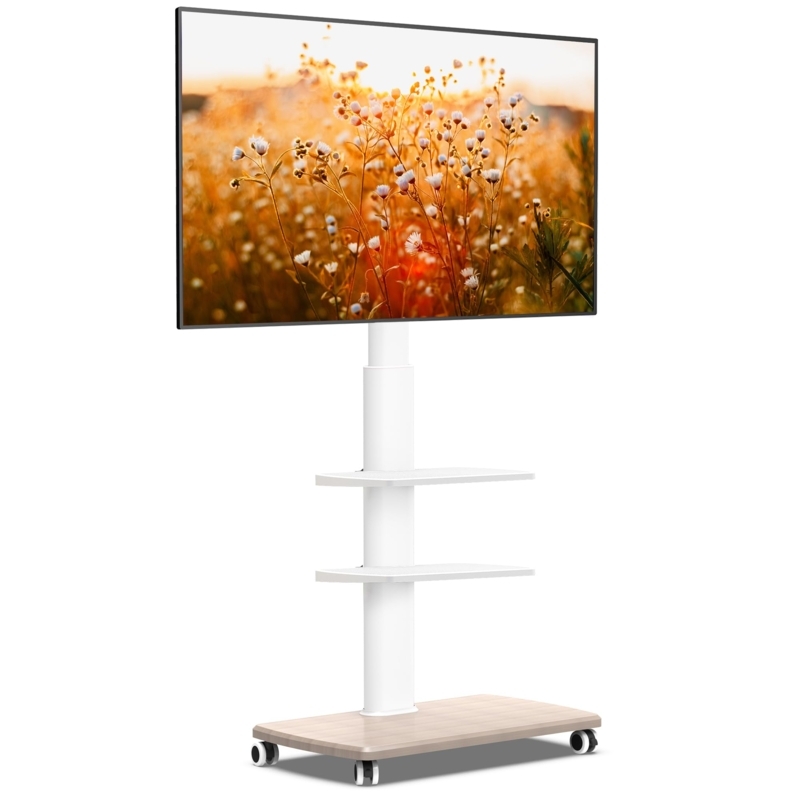 Modern FITUEYES Rolling TV Stand with Mobile Shelves