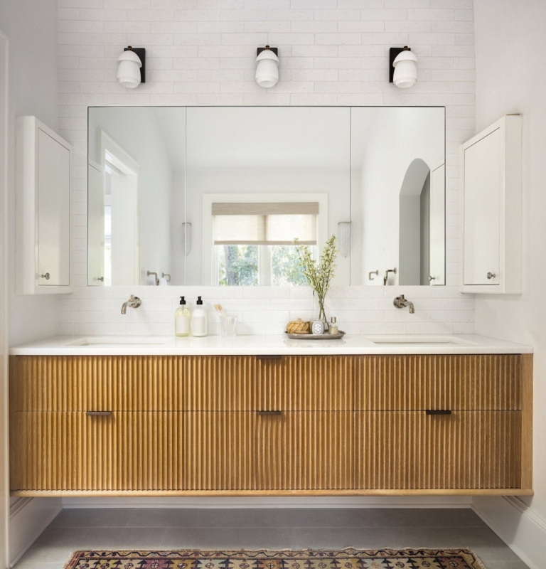 Modern Fluted Wood Vanity with Minimalist Bathroom Design
