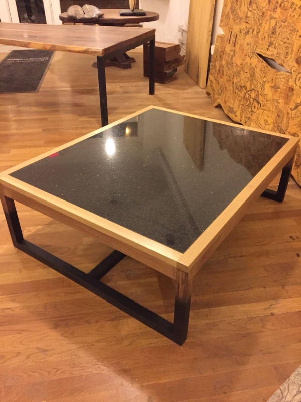Modern Galaxy Quartz Coffee Table with Wooden Frame