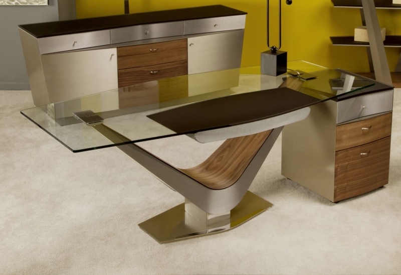 Modern Glass and Wood Victor Desk Collection