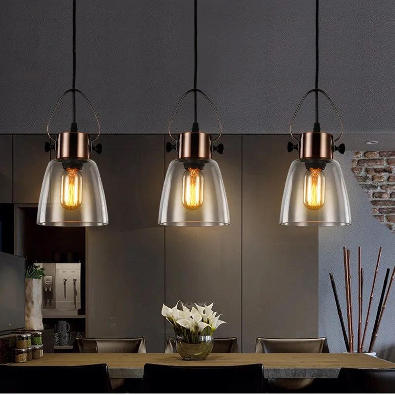Modern Glass Pendant Lights Over Kitchen Island
