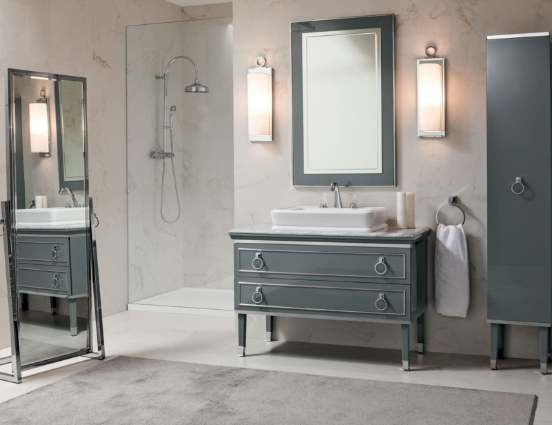 Modern Gray Art Deco Bathroom Vanity and Storage