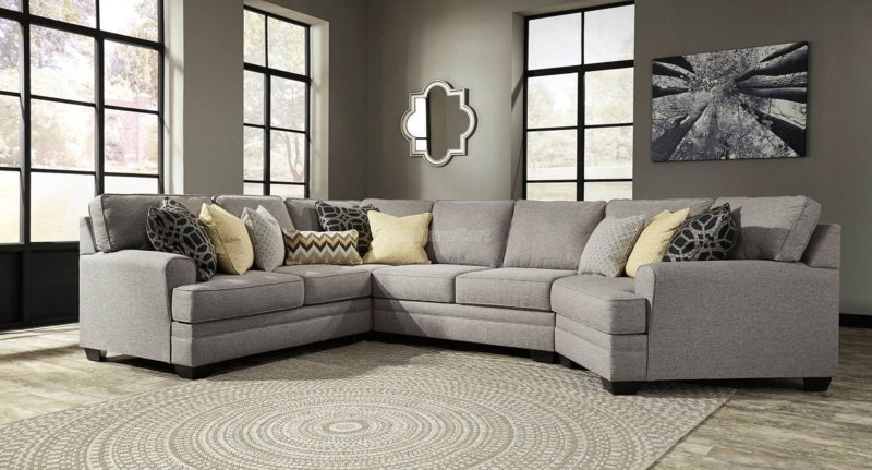 Modern Gray Cuddler Sectional Sofa with Accent Pillows