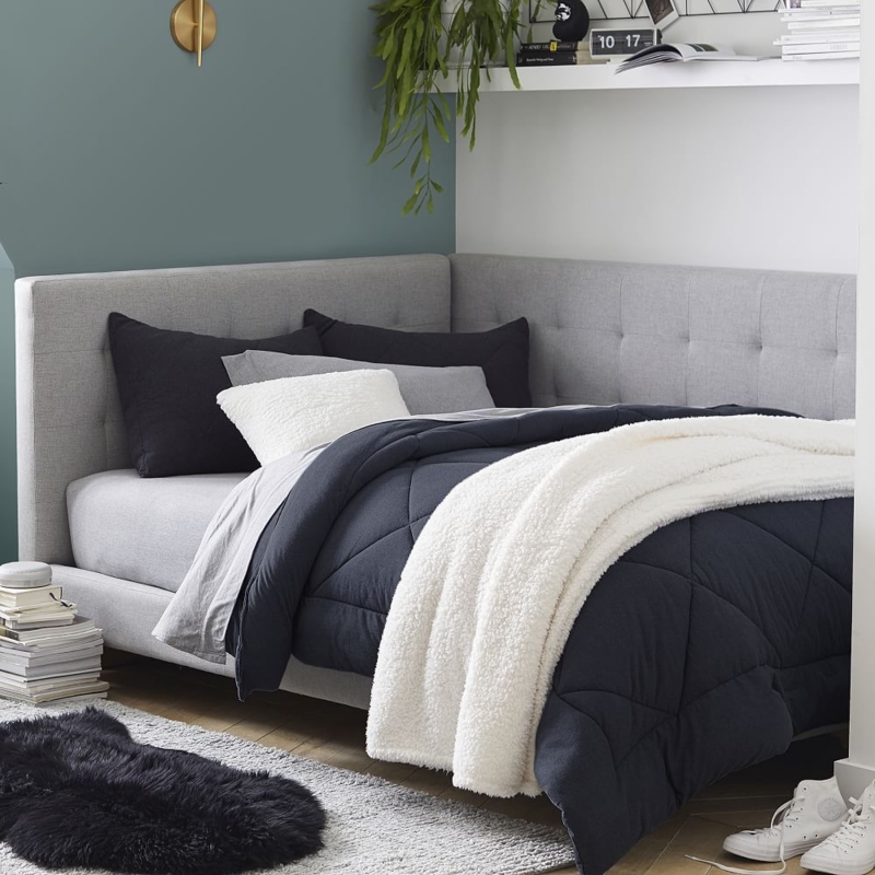 Modern Gray Tufted Corner Platform Bed