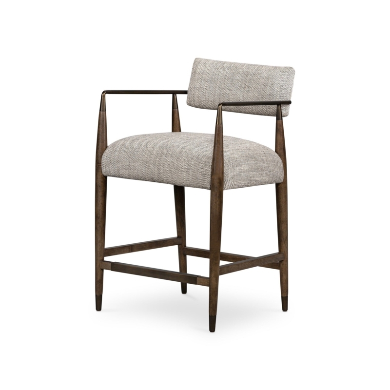 Modern Gray Upholstered Bar Stool with Wood Frame