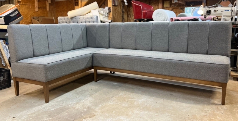 Modern Gray Upholstered L-Shape Dining Bench