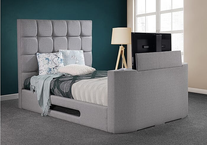 Modern Gray Upholstered TV Bed with Storage