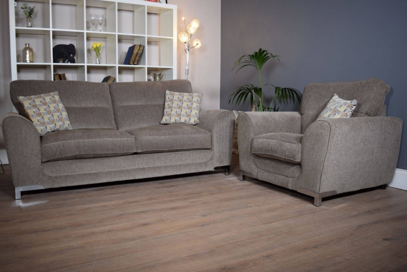Modern Grey 3-Seater Sofa and Cuddle Chair Set